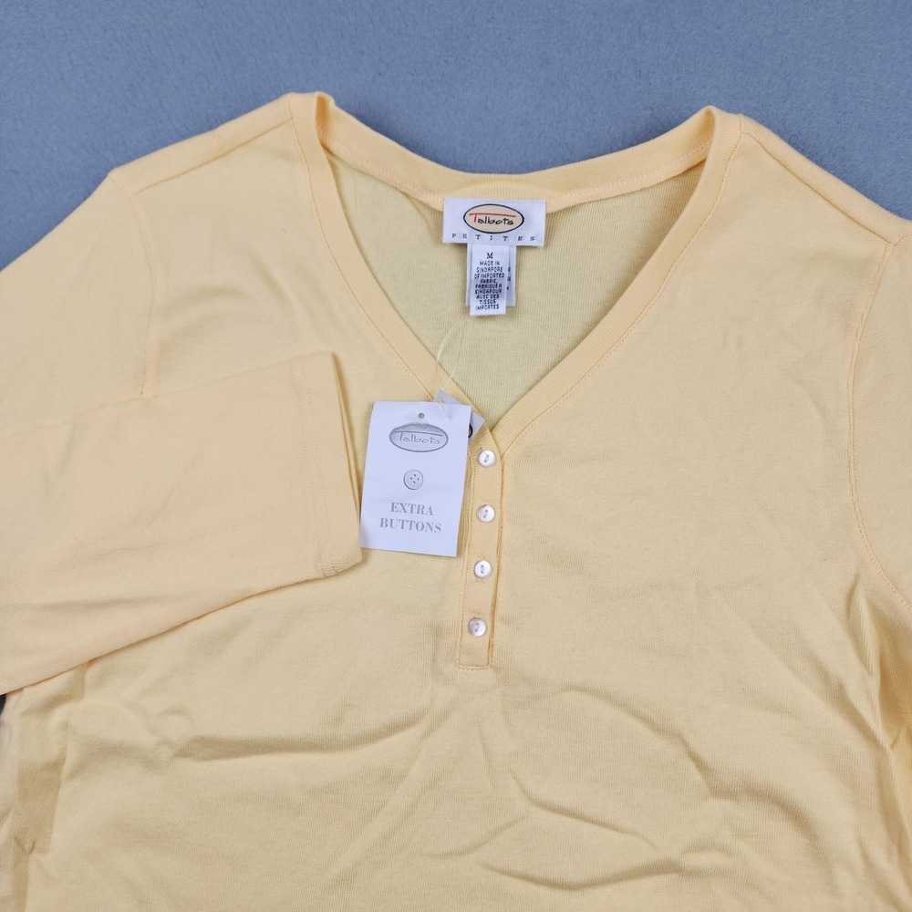 Talbots Shirt Womens PM Petite Yellow Long Sleeve Henley 100% Cotton Knit NWT